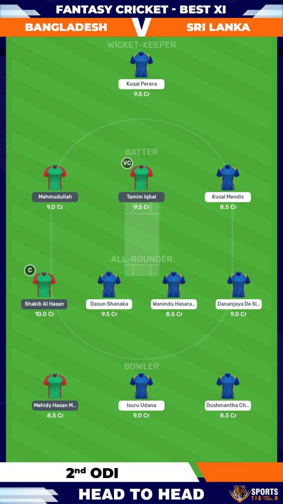 BAN v SL 2nd ODI Fantasy Team