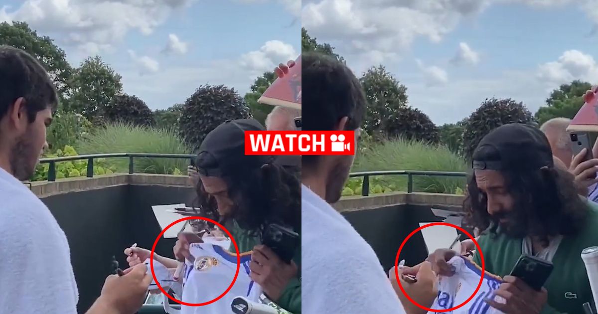 WATCH: Fan surprises Carlos Alcaraz with Real Madrid jersey at Wimbledon 2023