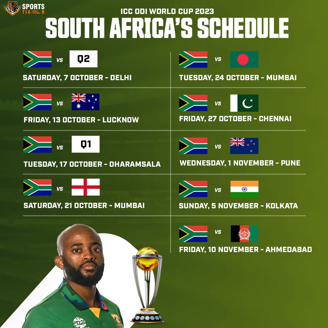 South Africa ODI World Cup 2023 Schedule Fixtures, Match List, Dates
